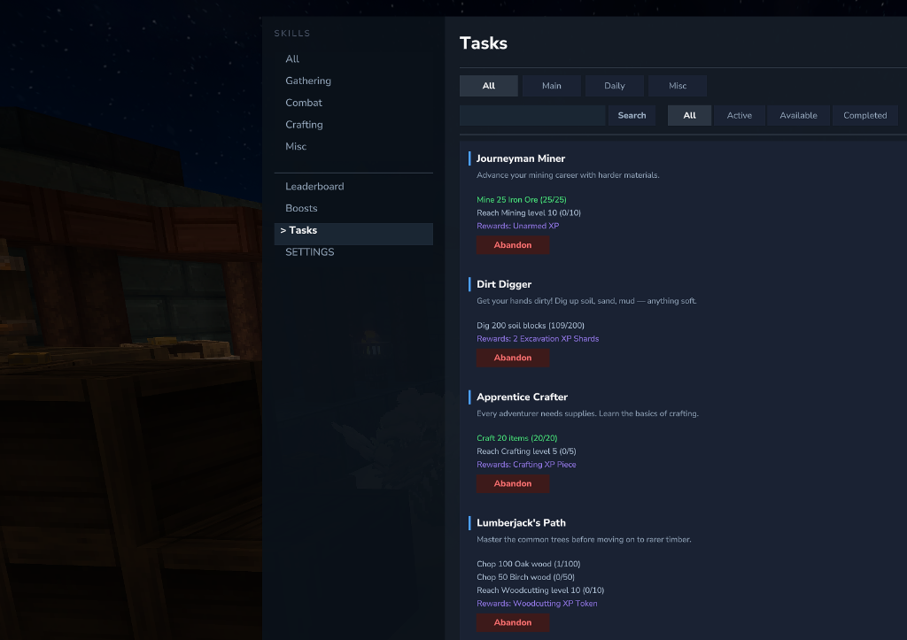 Daily tasks and challenges